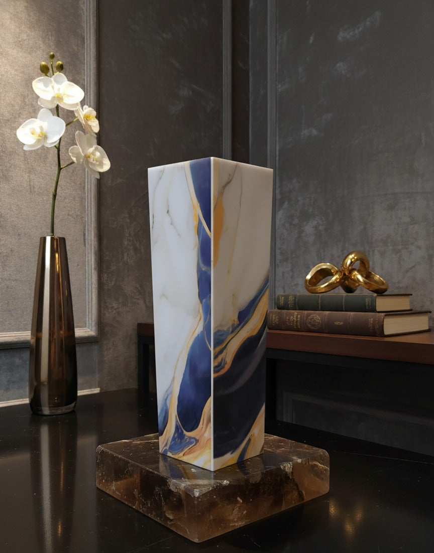 Decorative Marble Wooden Vase for Flowers, Plants, Home and Office Decor | Handcrafted Centerpiece for Bedroom Living Room Office | Gift for Anniversary Diwali Onam Festival | 12 Inch (1, Sea Blue )