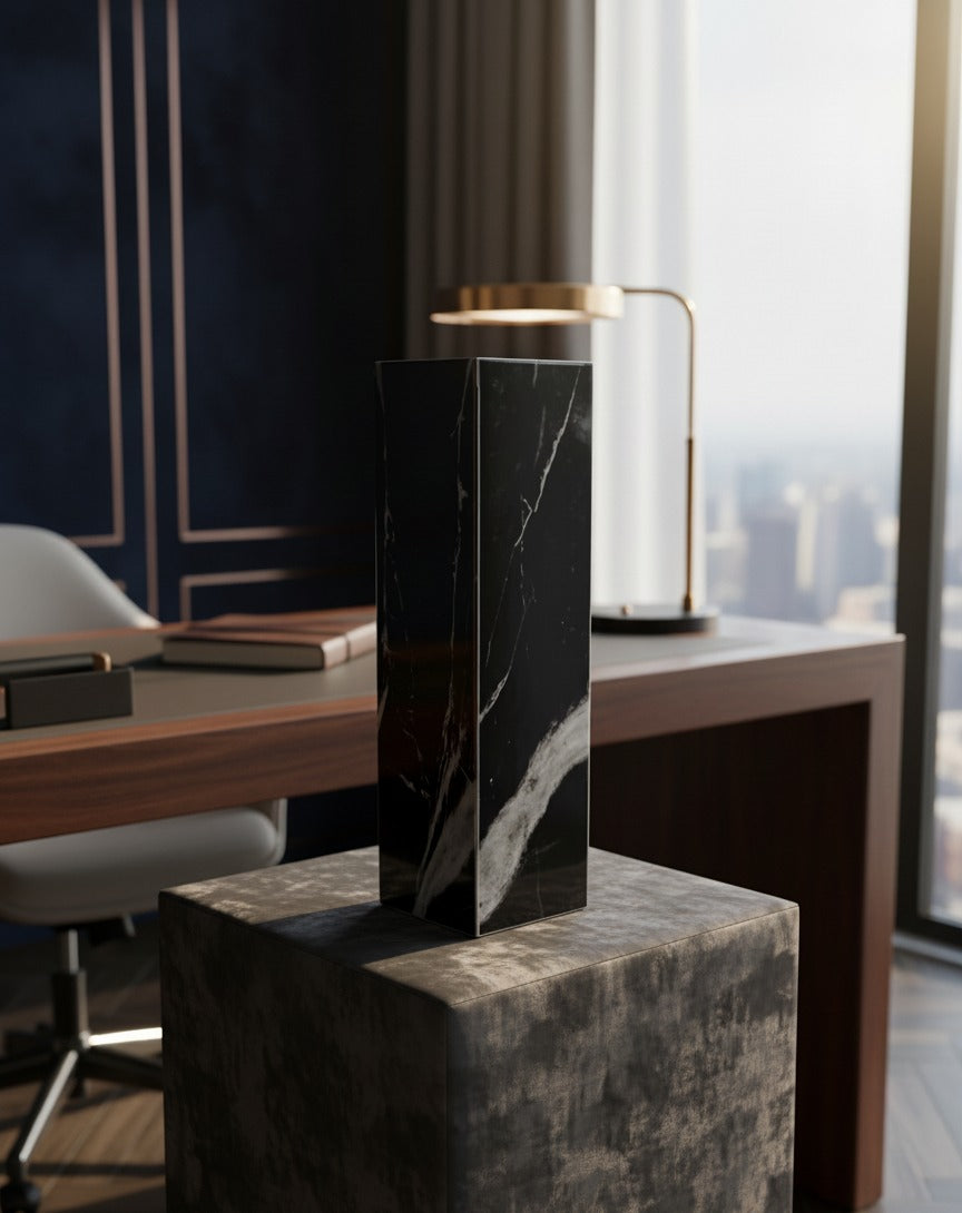 Decorative Marble Wooden Vase for Flowers, Plants, Home and Office Decor | Handcrafted Centerpiece for Bedroom Living Room Office | Gift for Anniversary Diwali Onam Festival | 12 Inch (1, Black)