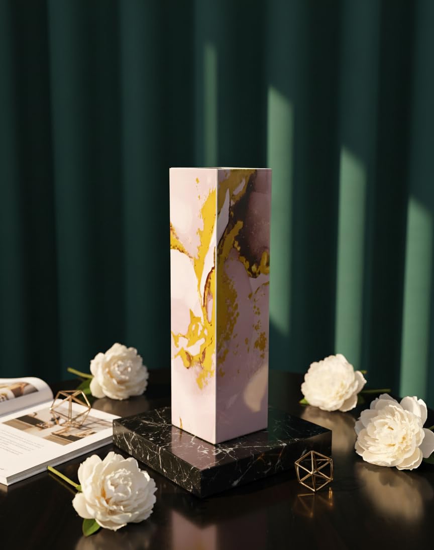 Decorative Marble Wooden Vase for Flowers, Plants, Home and Office Decor | Handcrafted Centerpiece for Bedroom Living Room Office | Gift for Anniversary Diwali Onam Festival | 12 Inch (1, Pink)