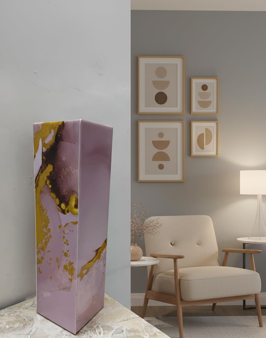 Decorative Marble Wooden Vase for Flowers, Plants, Home and Office Decor | Handcrafted Centerpiece for Bedroom Living Room Office | Gift for Anniversary Diwali Onam Festival | 12 Inch (1, Pink)
