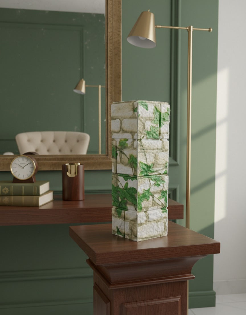 Ivy Green Mosaic 12 inch rectangular wooden column vase – view 3