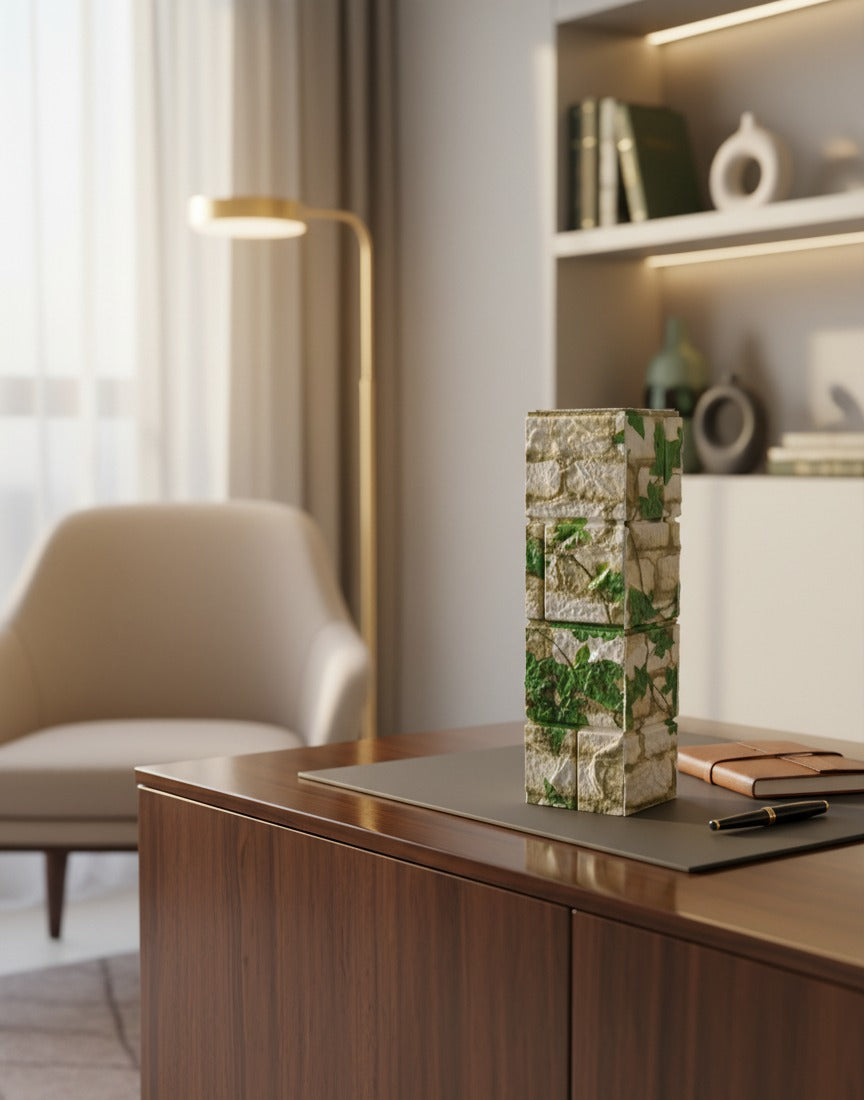 Ivy Green Mosaic 12 inch rectangular wooden column vase – view 2