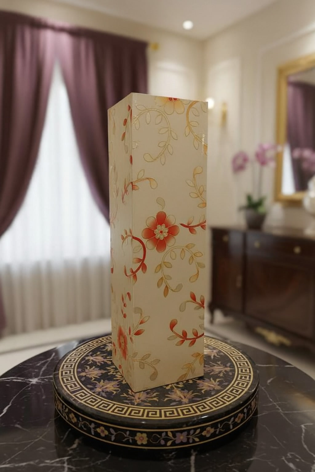 Mosaic Tile Decorative Wooden Vase for Flowers, Plants, Home and Office Decor | Handcrafted Centerpiece for Bedroom Living Room Office | Gift for Anniversary Diwali Onam Festival | 12 Inch (1, Orange)