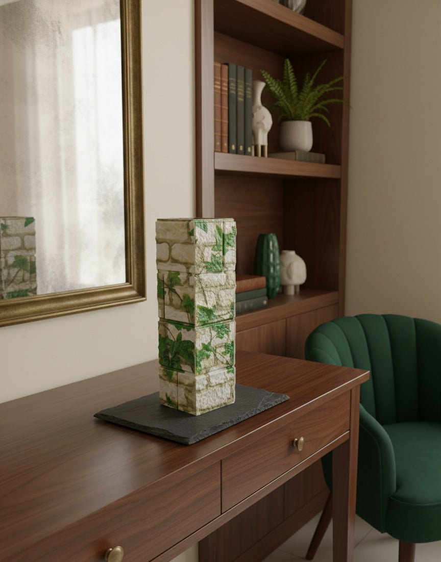 Ivy Green Mosaic 12 inch rectangular wooden column vase – view 5