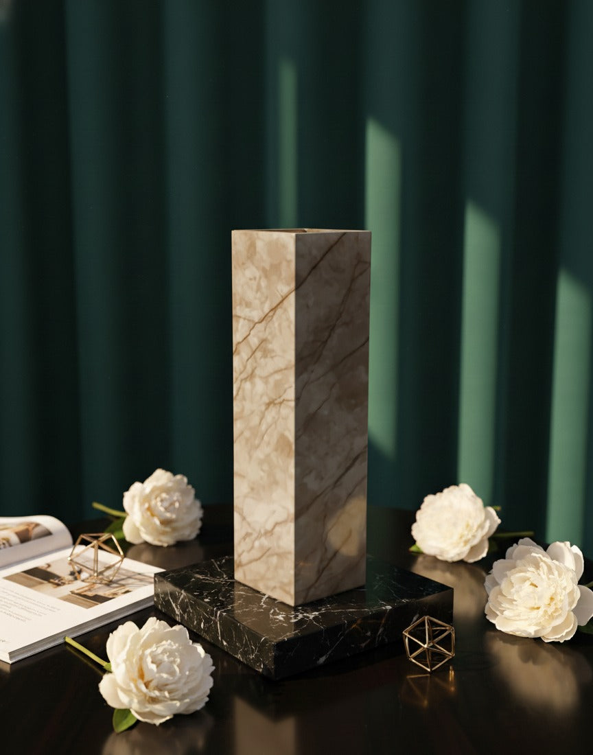 Decorative Marble Wooden Vase for Flowers, Plants, Home and Office Decor | Handcrafted Centerpiece for Bedroom Living Room Office | Gift for Anniversary Diwali Onam Festival | 12 Inch (1, Pink)