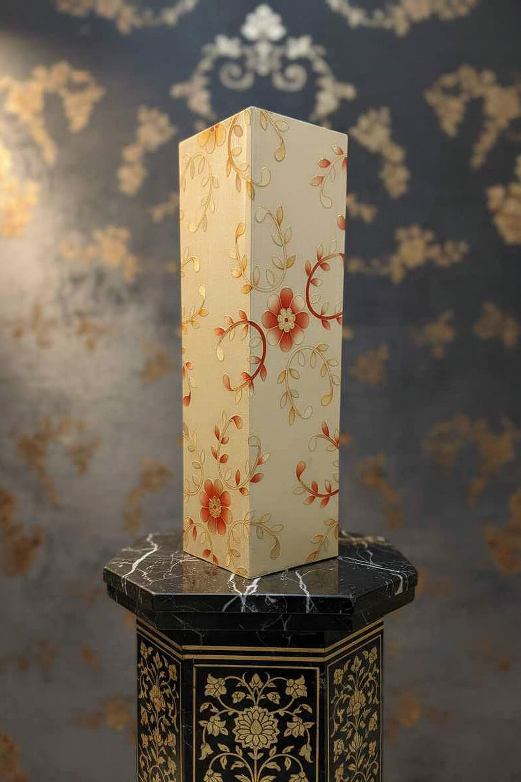 Mosaic Tile Decorative Wooden Vase for Flowers, Plants, Home and Office Decor | Handcrafted Centerpiece for Bedroom Living Room Office | Gift for Anniversary Diwali Onam Festival | 12 Inch (1, Orange)