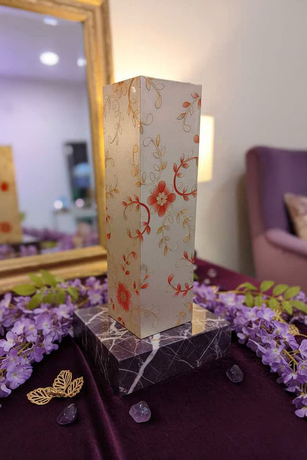 Mosaic Tile Decorative Wooden Vase for Flowers, Plants, Home and Office Decor | Handcrafted Centerpiece for Bedroom Living Room Office | Gift for Anniversary Diwali Onam Festival | 12 Inch (1, Orange)
