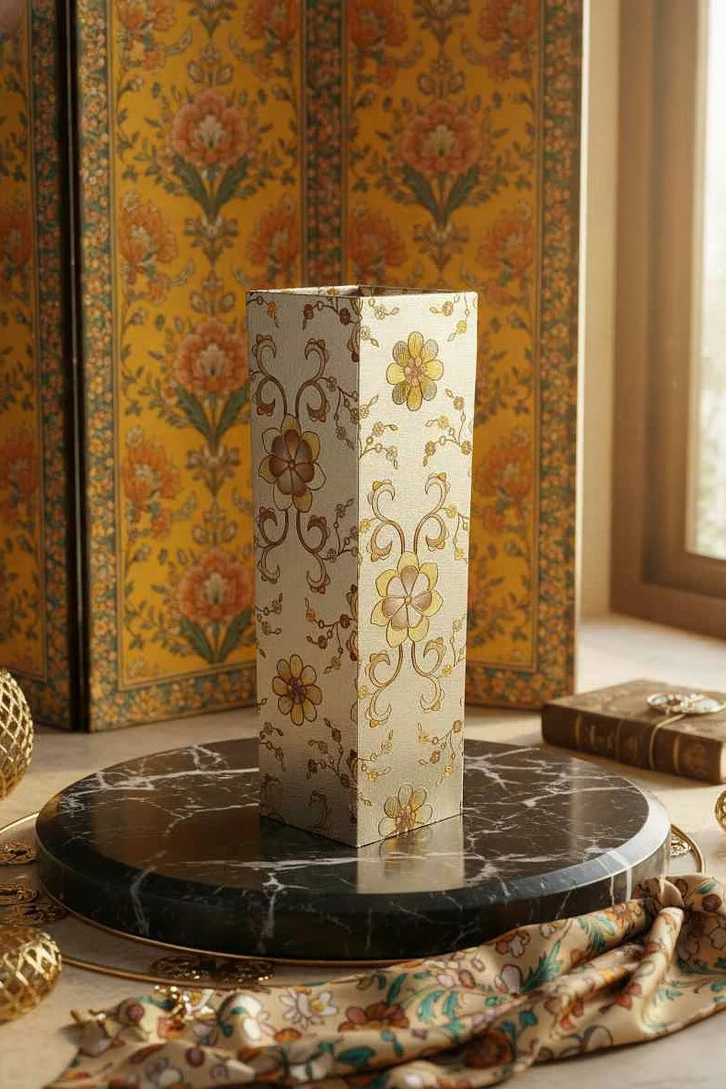 Mosaic Tile Decorative Wooden Vase for Flowers, Plants, Home and Office Decor | Handcrafted Centerpiece for Bedroom Living Room Office | Gift for Anniversary Diwali Onam Festival | 12 Inch (1, Orange)